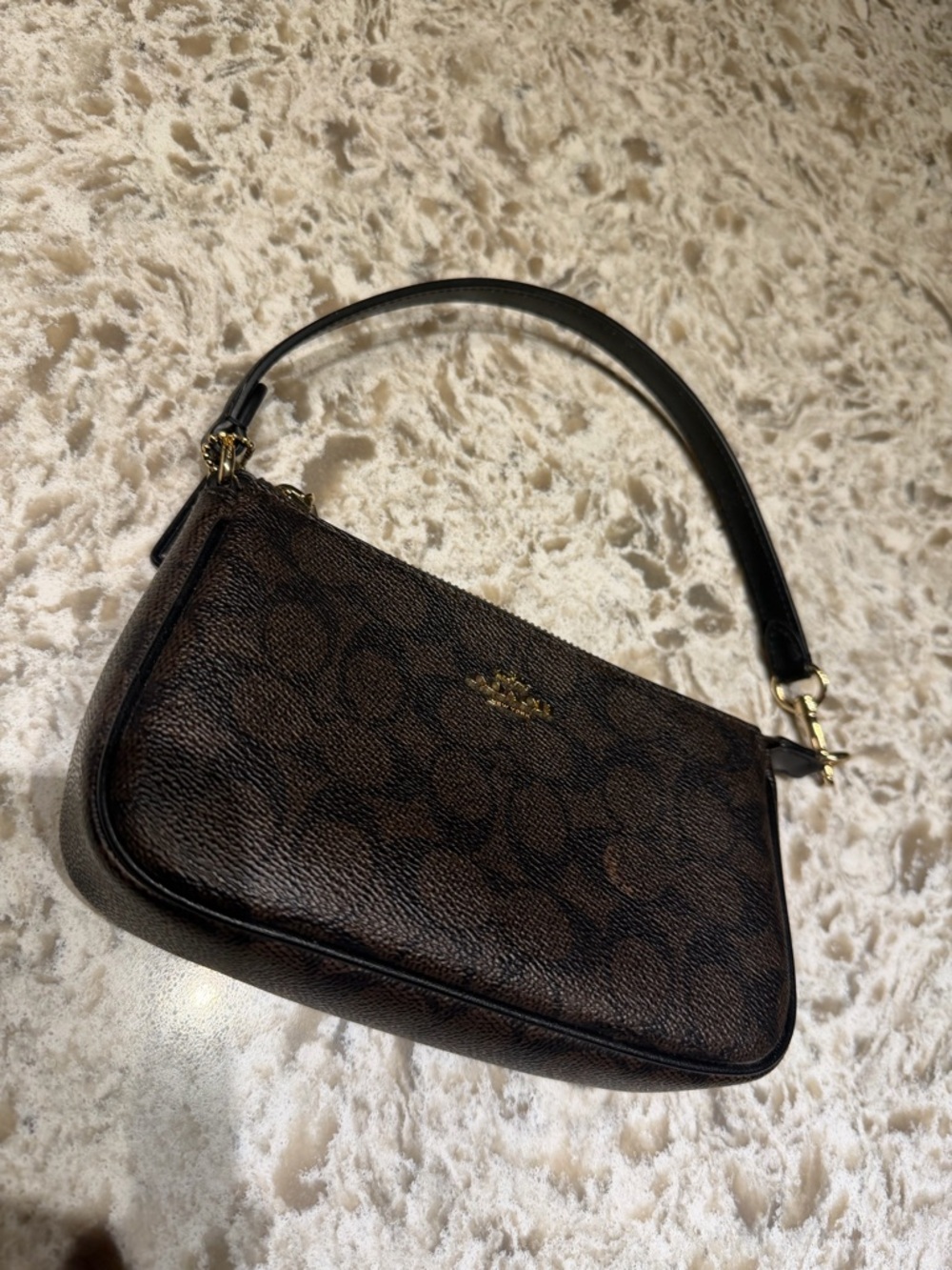 Coach Mini Wristlet in Brown Signature Canvas with Gold Hardware - Picture 2 of 5